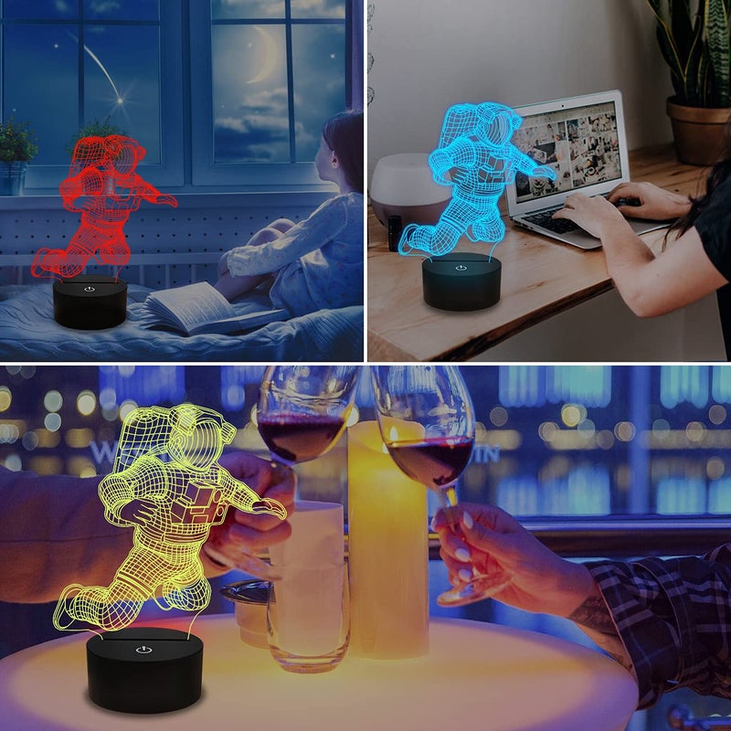 FULLOSUN Spaceman 3D Night Light, Astronaut Rocket Optical Illusion Lamp Birthday Gift Idea for Outer Space Fan Xmas, Living Room Decor Night Light with 7 Colors Changing - Image 5